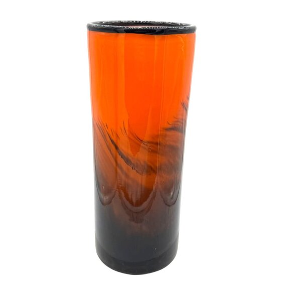 LAVORAZIONE MURANO MCM ITALIAN ORANGE BLACK PULLED FEATHER HANDBLOWN GLASS VASE - Picture 4 of 7